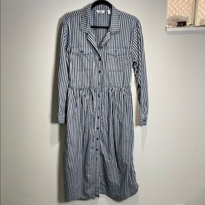 Splash - White and Navy Blue Gingham Long Sleeve Shirt Dress